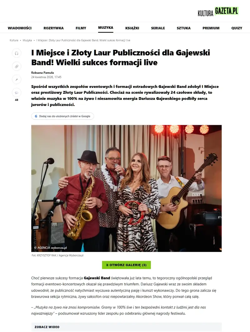 Kultura Gazeta.pl — I Miejsce i Złoty Laur Publiczności dla Gajewski Band