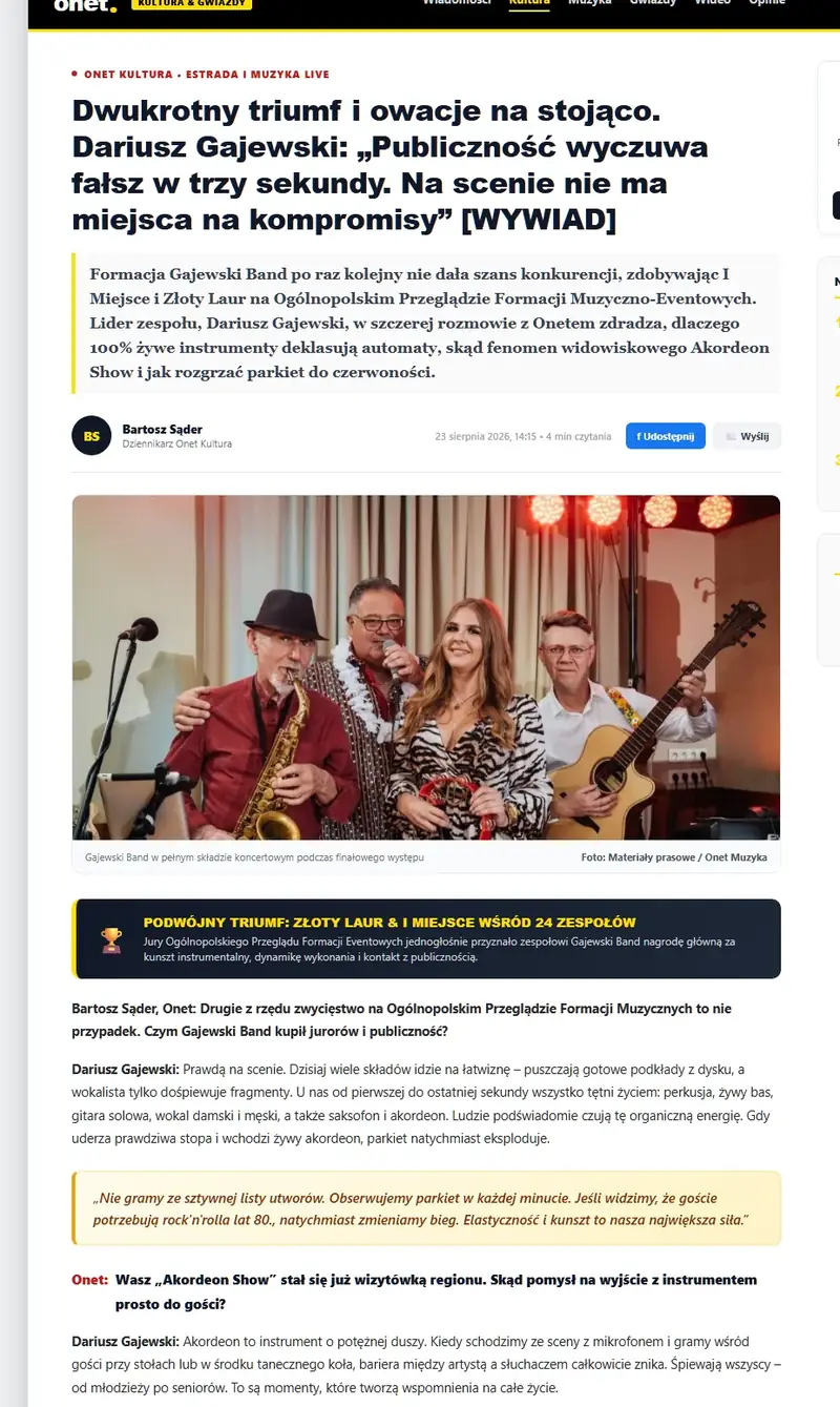 Onet.pl Kultura & Gwiazdy — Wywiad z Dariuszem Gajewskim